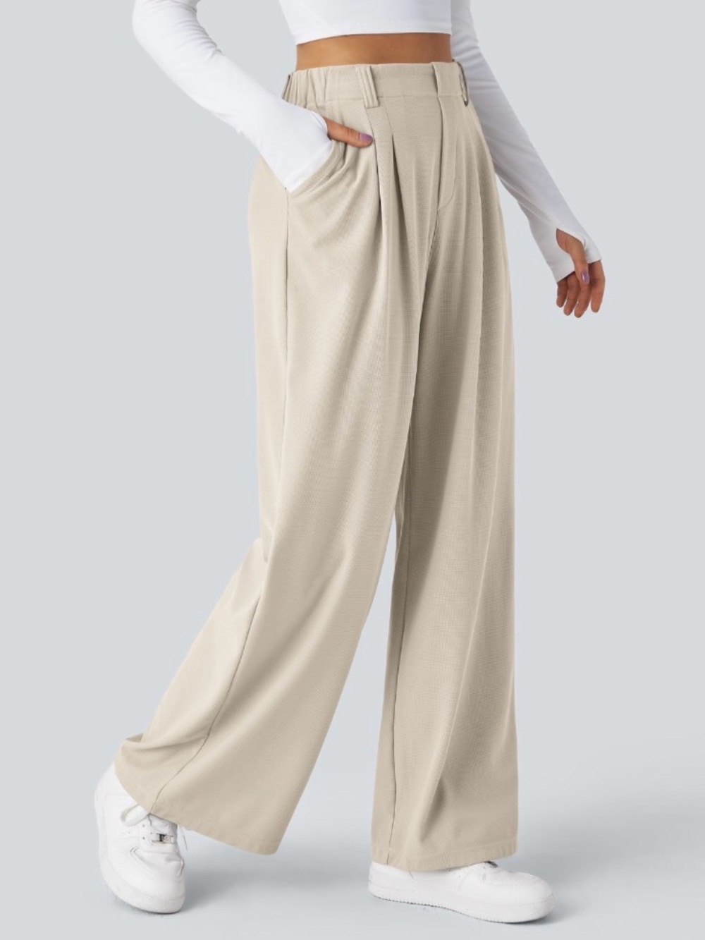 HALARA Wide-Leg High-Waist Pants in butter milk white